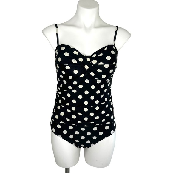 CATALINA Black White Polka Dots Rockabilly One Piece Swimsuit Size M 8 10 Retro - Picture 1 of 7